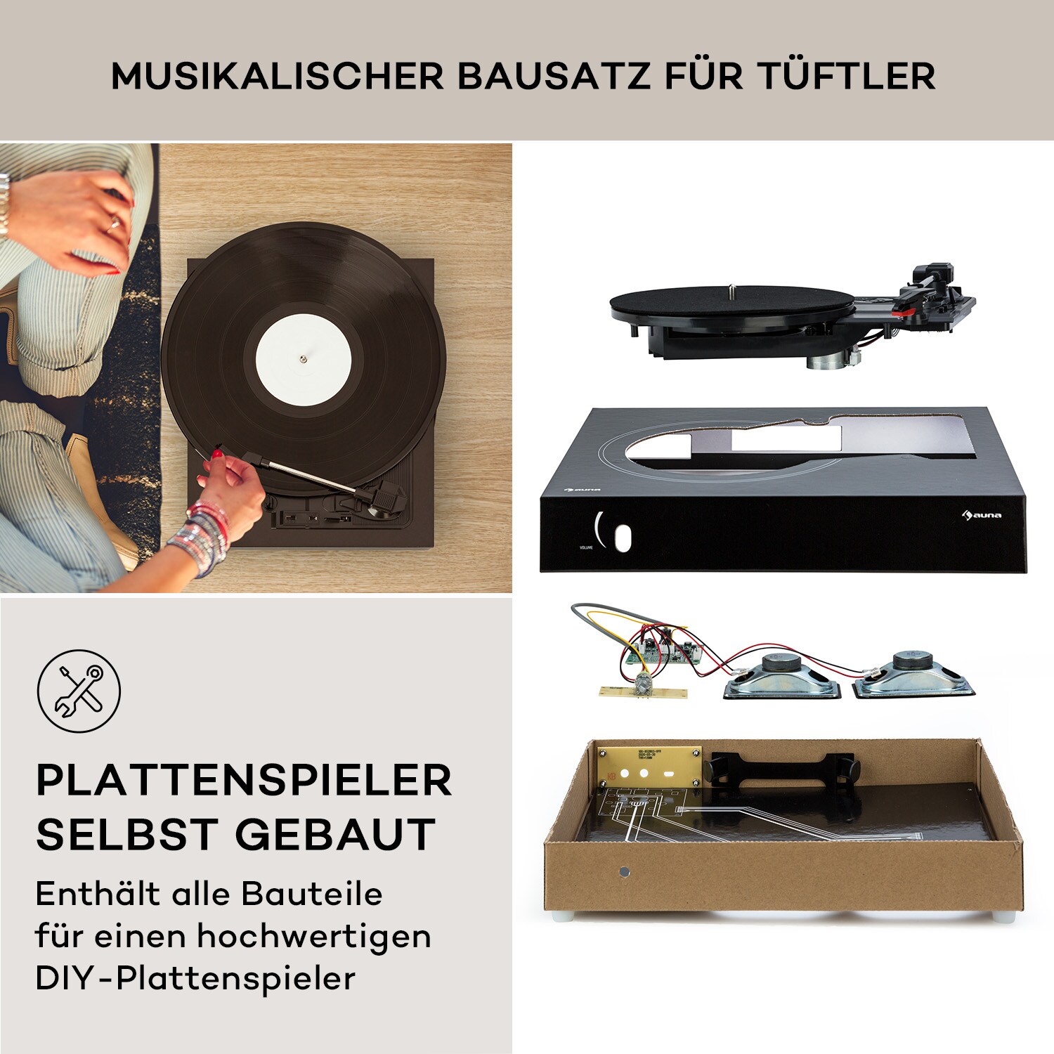 The Player Plattenspieler Selbstbauset inkl. Lautsprecher 33/45 U/min Schwarz