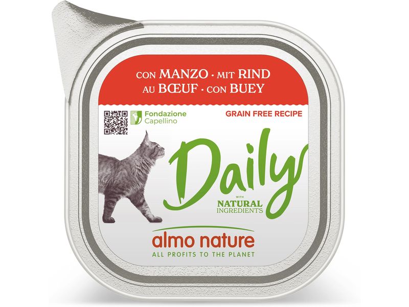Almo Nature Nassfutter Daily mit Rind 100g Alleinfuttermittel für ausgewachsene Katzen