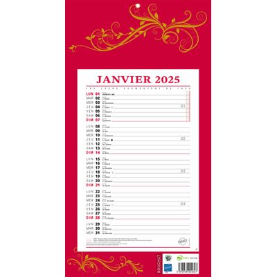 Calendrier bloc mensuel à feuillets année civile BOUCHUT 
