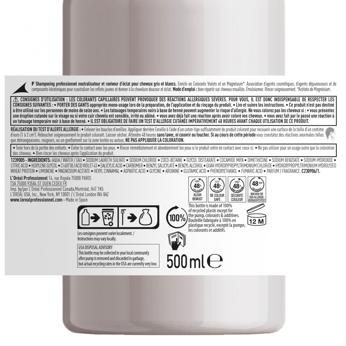 Shampoing Silver L'Oral Professionnel 500 ML