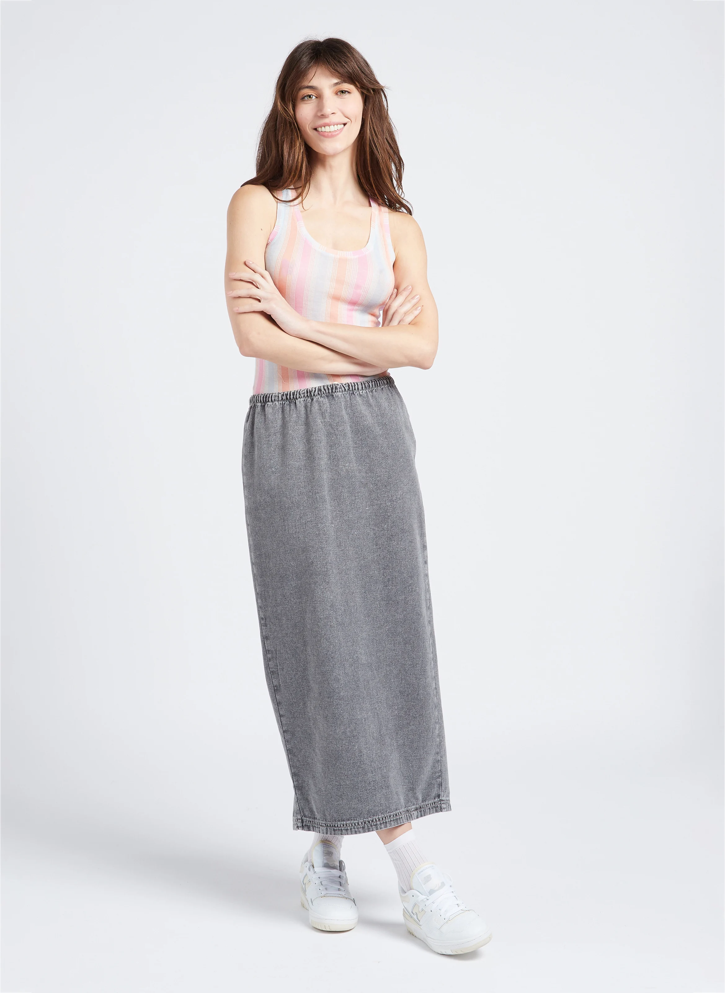 JAZY - Jupe midi droite en coton | Gris