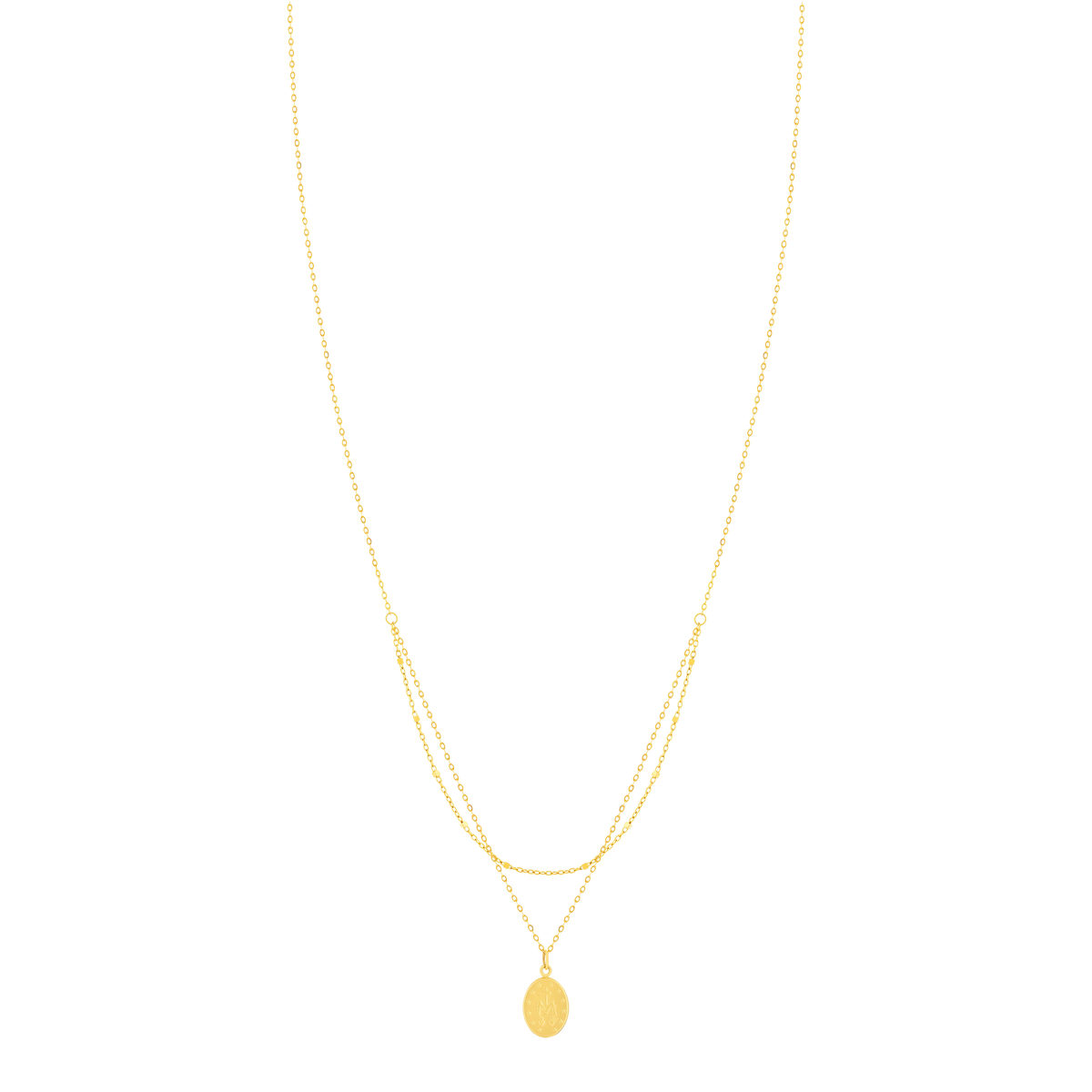 Collier or 750 jaune double rang médaille Vierge miraculeuse 42 cm