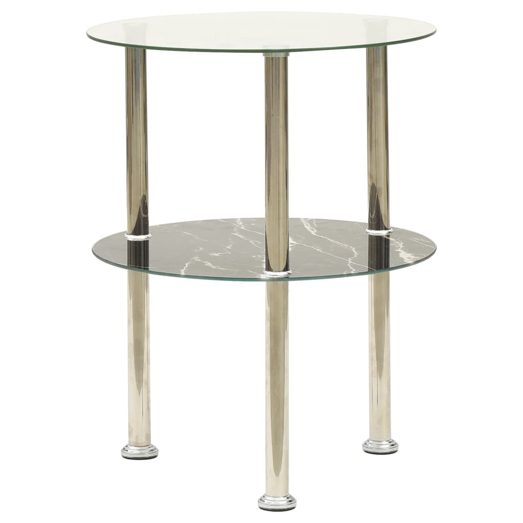 vidaXL Salontafel met 2 lagen, 38 cm helder/zwart marmerglas