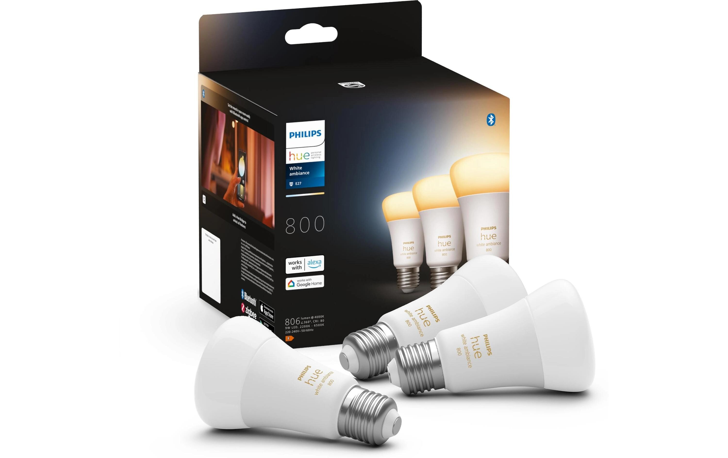 Leuchtmittel White Ambiance E27 Dreierpack 3 x 570 lmPer Bluetooth steuerbares Hue E27-Leuchtmittel