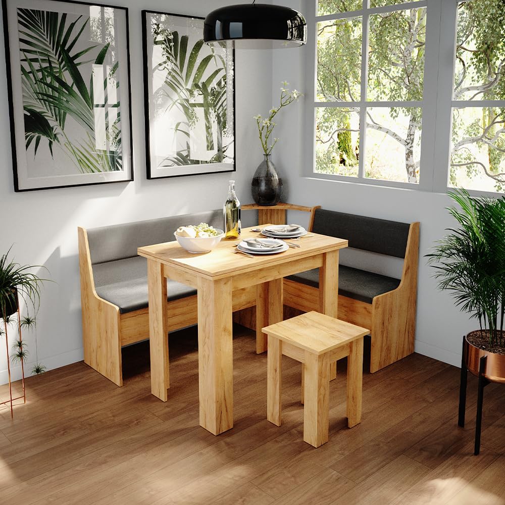 Vicco Eckbankgruppe Roman, Goldkraft Eiche/Anthrazit, 150 x 120 cm mit Tisch