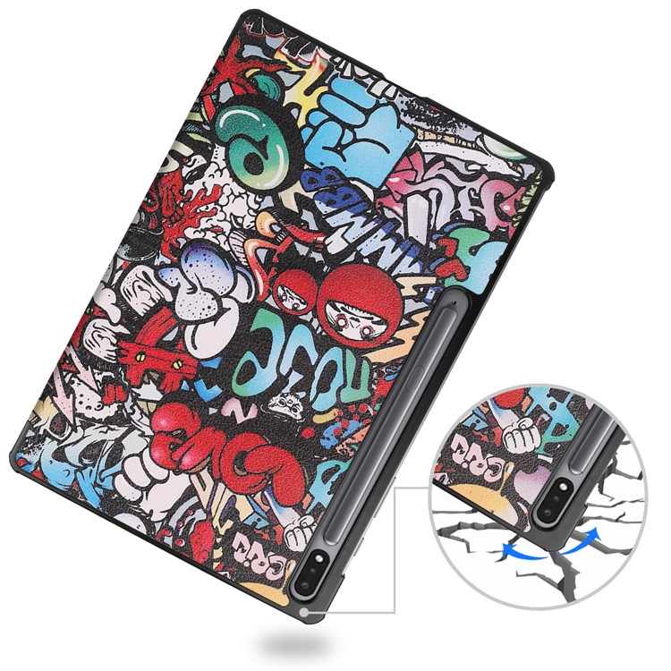 Samsung Galaxy Tab S10  Plus Hybrid Leder Tasche Smart Cover Schutzhülle   S-Pen Halterung - Graffiti