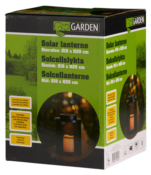 Lanterne med solceller sort Ø18 x 25 cm - Garden