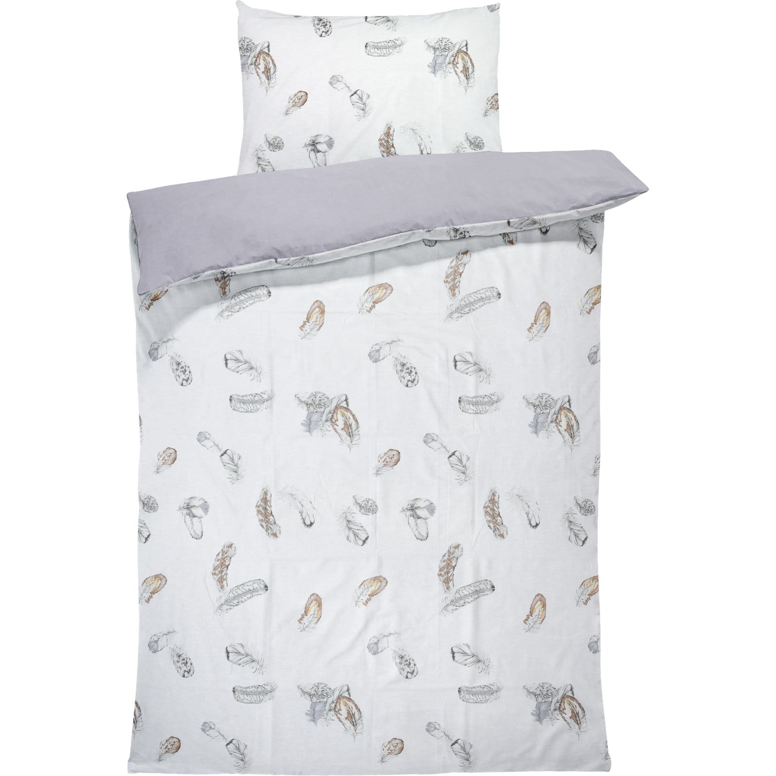 Bettwäsche Satin Federn weiss mit Wendeoptik