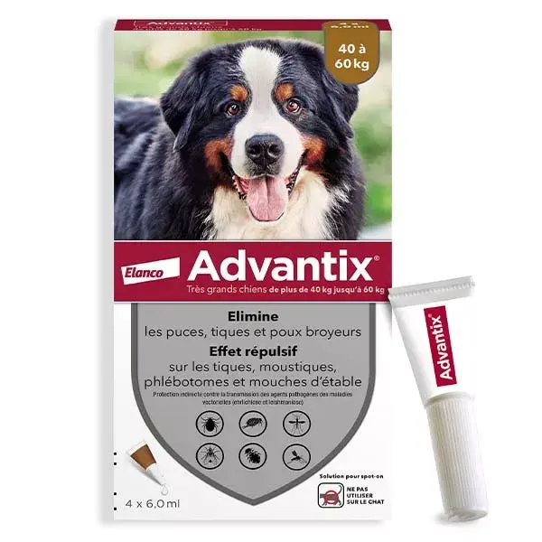 Solução Advantix para o controle de pulgas e parasitas em cães de grande porte (40-60 kg) - 4 pipetas
