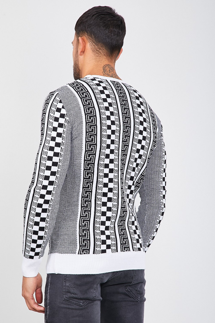 Pull en maille blanc à motifs noirs