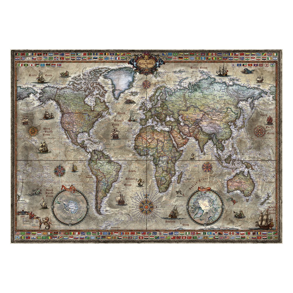 Puzzle - Map Art Retro World de Rajko Zigic - 1000 Pièces