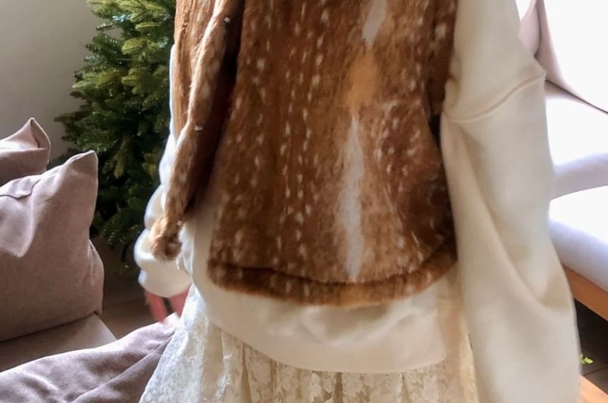 SeoulPop - Vest met capuchon en imitatiebont met hertenprint