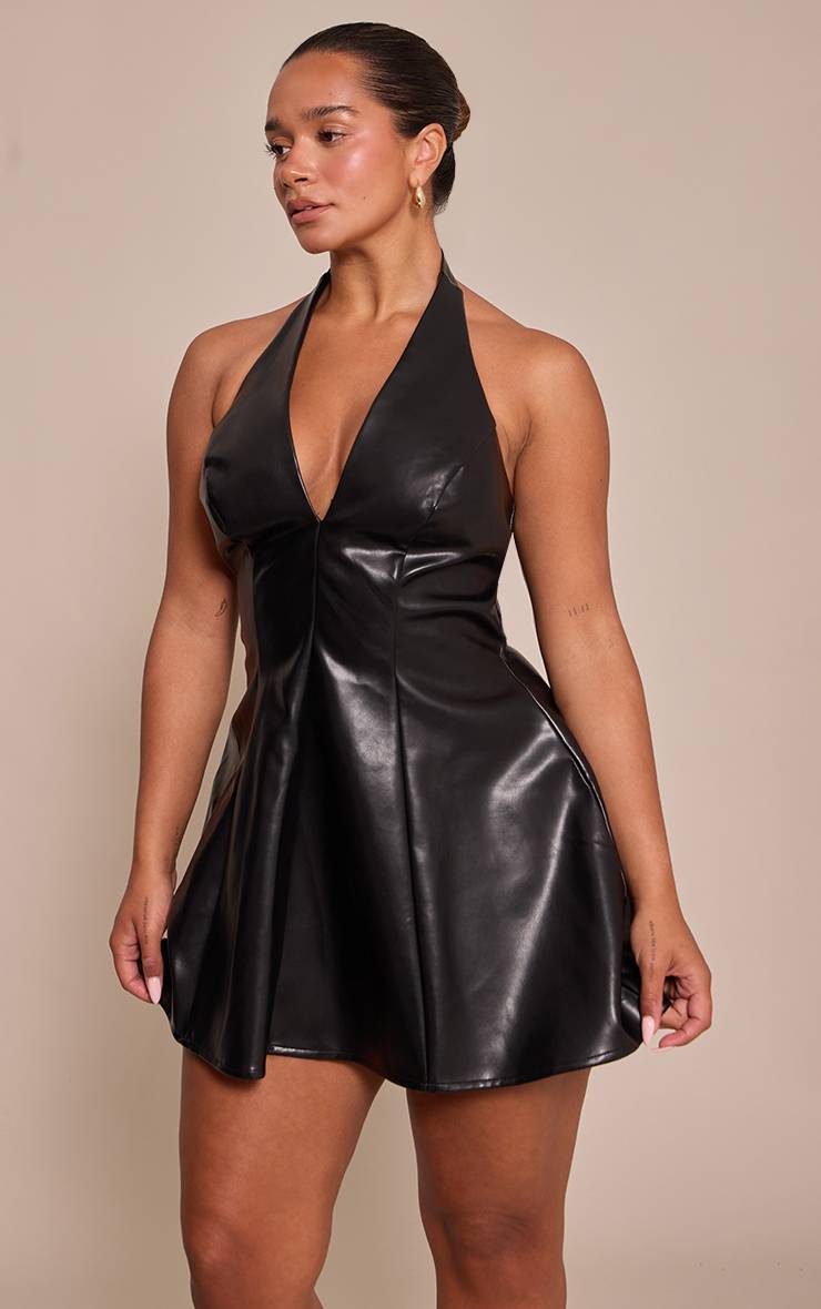 Noir Robe Courte Évasée En Synthétiquecuir À Décolleté Plongeant Shape