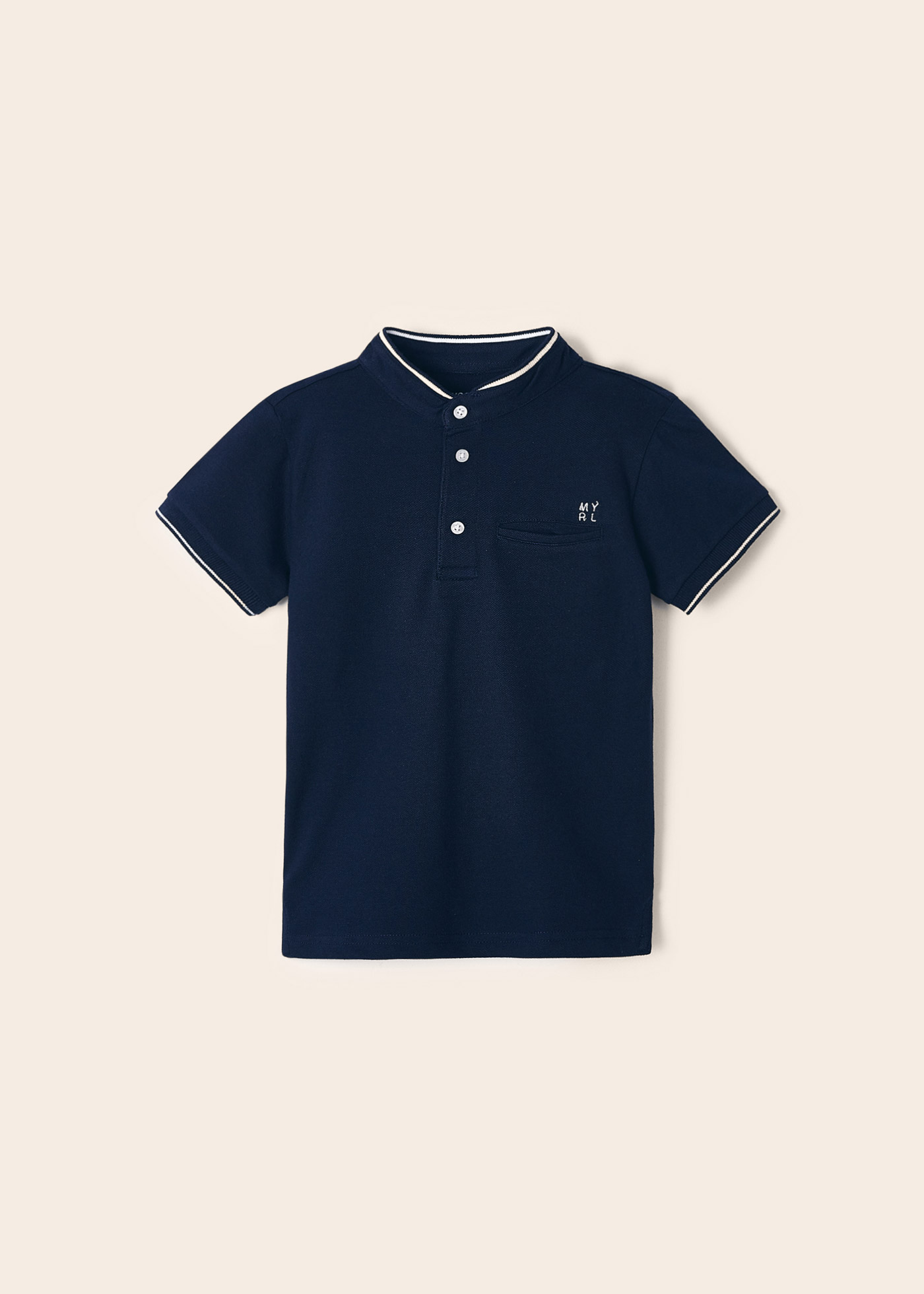 Camisa polo de manga curta com gola mandarim em algodão para meninos