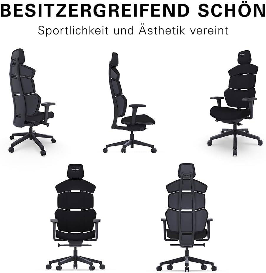 RECARO NXT Essential Premium Gaming & Bürostuhl Ergonomisch [Büro-Zertifiziert] | Made in Germany | Hochwertiger Stoffbezug | Höhenverstellbar - bis 150kg, Raven Black