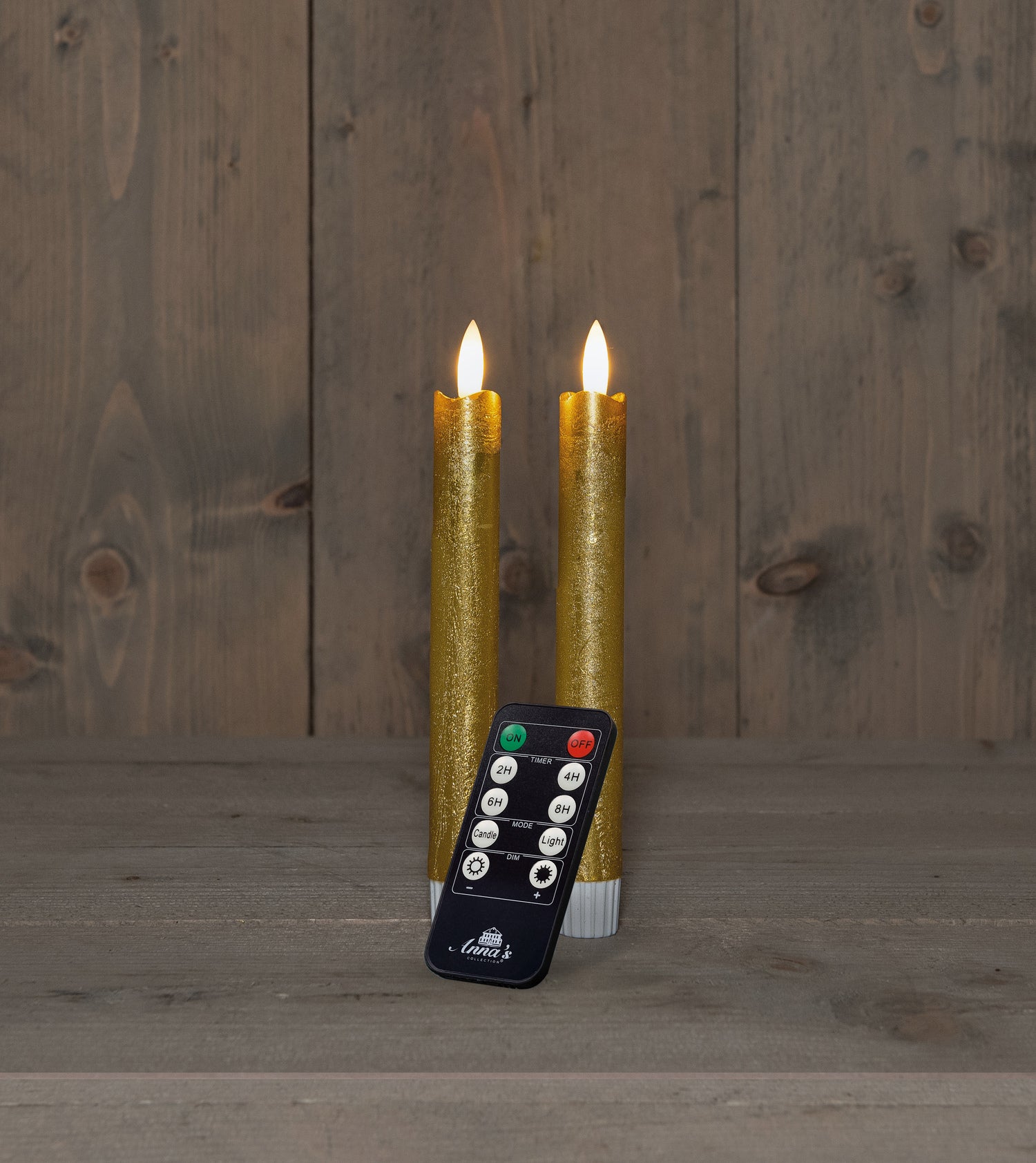 Anna's Collection LED dinerkaars Rustiek met timer goud D 2,1 H 18 cm 2 stuks