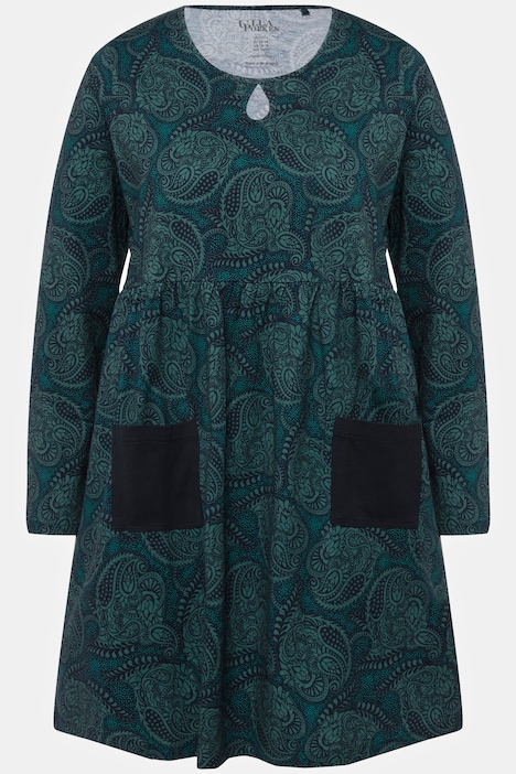 Longshirt, A-Linie, Paisley, Rundhals, Keyhole, Langarm