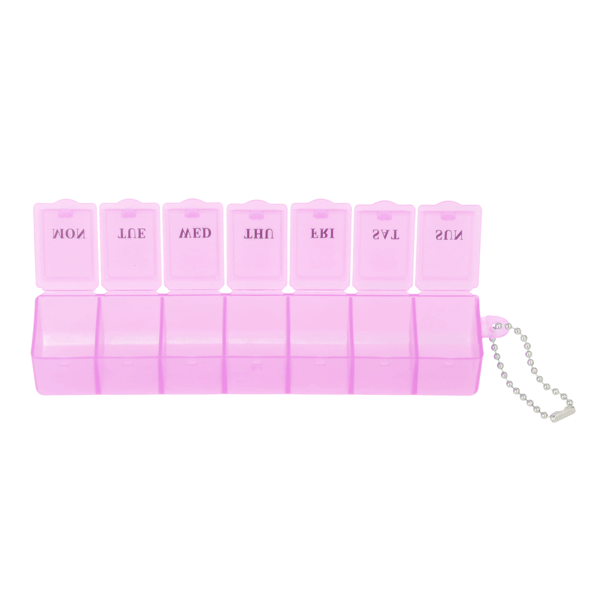 (150x30mm) Medikamenten Dosierer 7 Tage Dosett Tablettenbox Supplements Pillendose   Kugelkette - Rosa