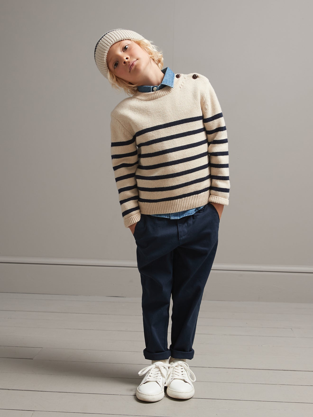 Pull marinière Garçon en laine majoritaire