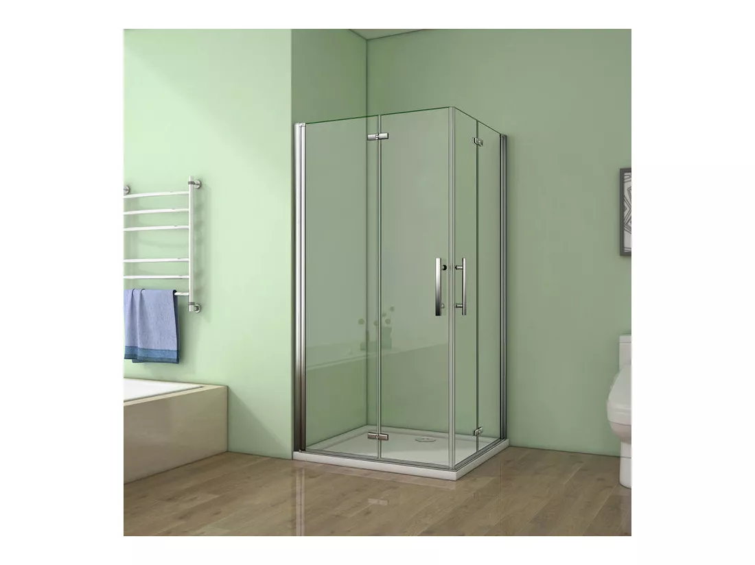 Cabine de douche pivotante et pliante 110x80x195cm en 6mm verre securit anticalcaire, poignée en inox