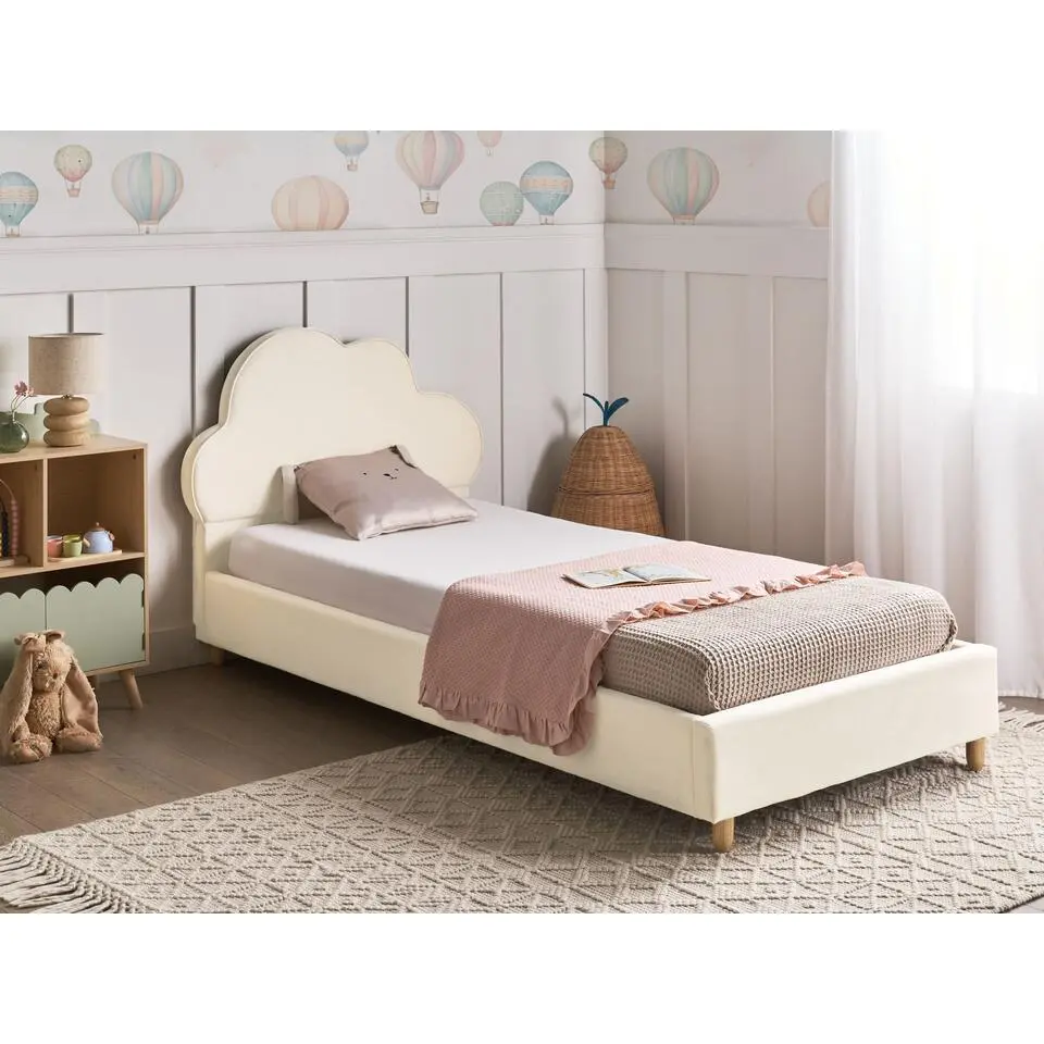 BELLEVUE - Eenpersoonsbed - Lichtbeige - 90 x 200 cm - Fluweel