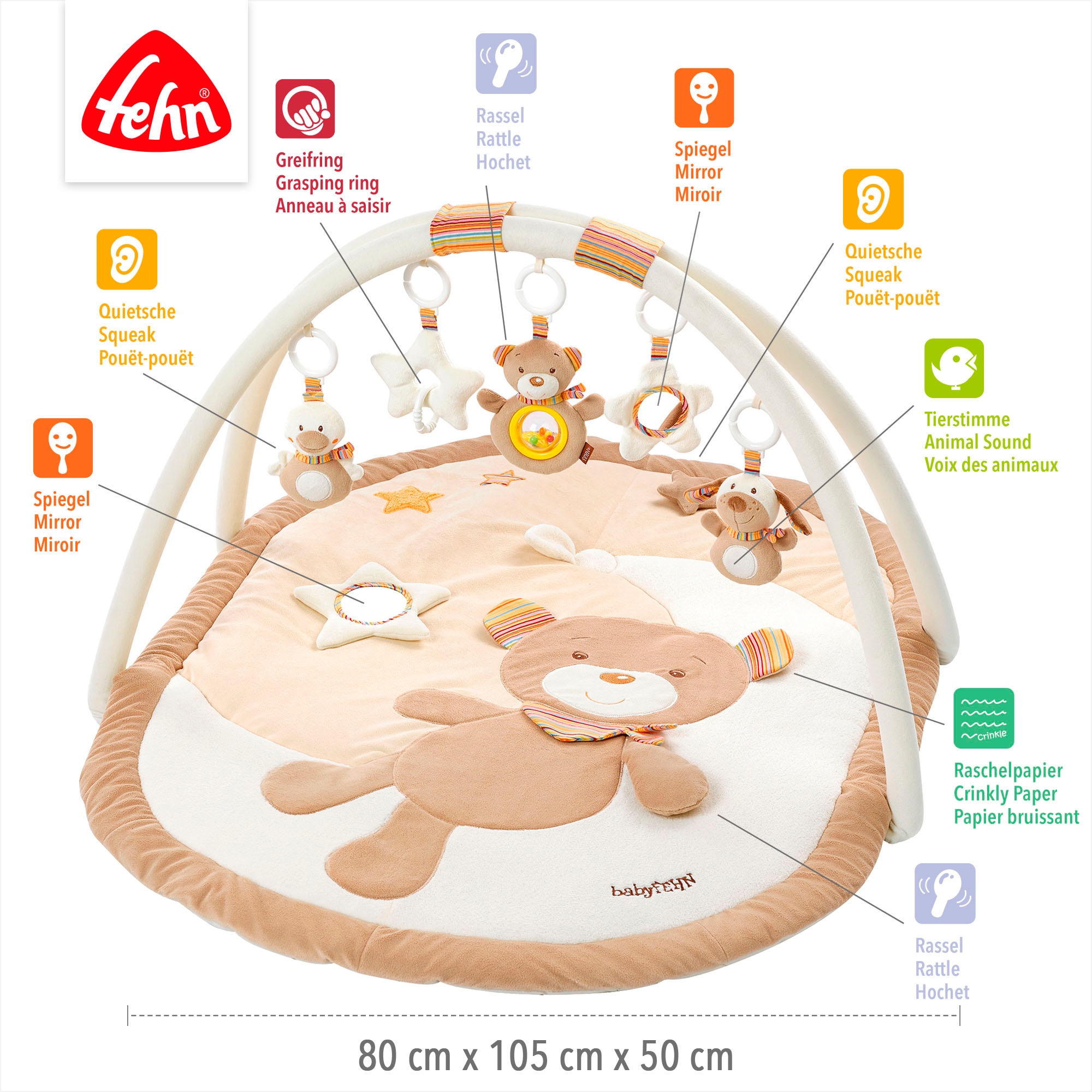 Fehn Spielbogen »Rainbow, 3-D-Activity-Decke« mit Krabbeldecke
