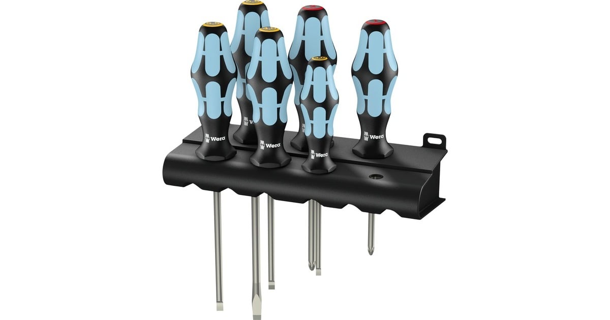 Wera3334/6 Schroevendraaier-set, RVS + houder, 6‑delig  (Zwart/blauw)