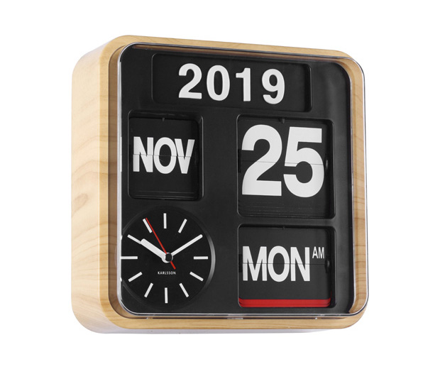 Wall clock Mini Flip bamboo printed casing