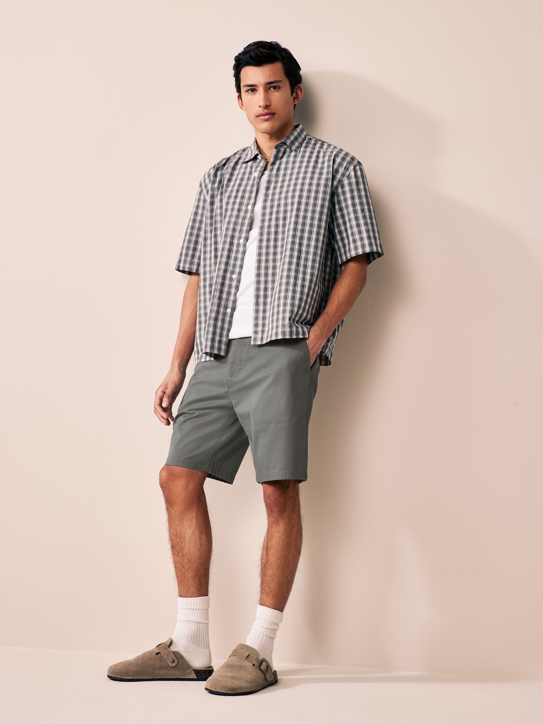 Zwart/marineblauw/antraciet - Straight fit - Set van 3 chinoshorts met stretch