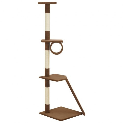 Arranhador marrom para gatos com hastes de sisal.