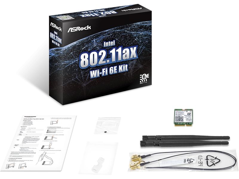 ASRock WLAN-AX PCIe Adapter Intel 802.11ax Wi-Fi 6E Kit Dual-Band WLAN mit Bluetooth 5.3 für optimale Verbindung