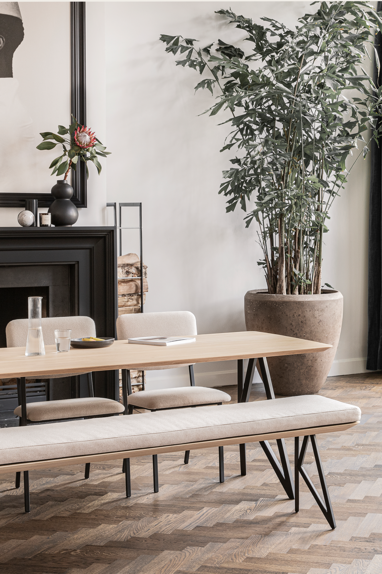 Studio HENK tafel Butterfly Rechthoekig - wit frame, hardwax light 3041 220 x 90 cm | HWO NL 3041 | Verjongde Rand | Frame Wit