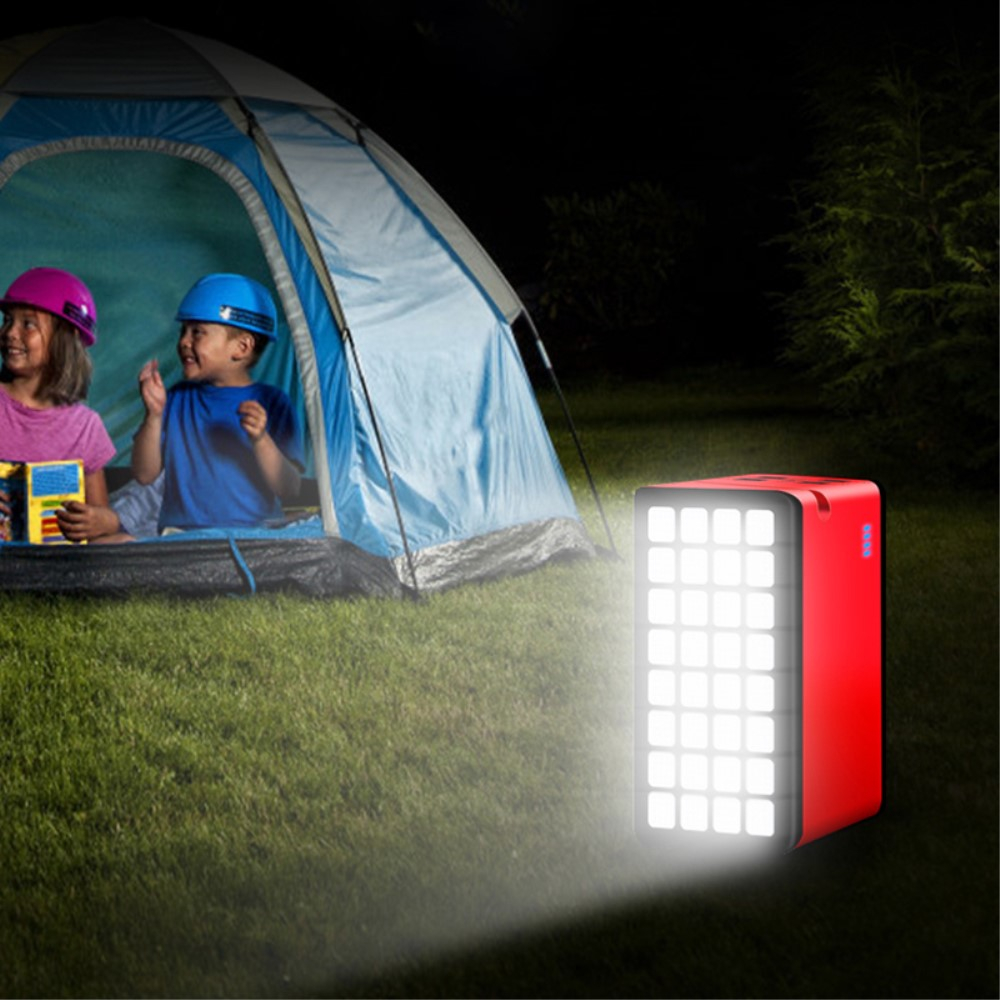 100000mAh 4x USB A Powerbank Outdoor Solar Taschen Lampe mit 32 LED's - Rot / Schwarz