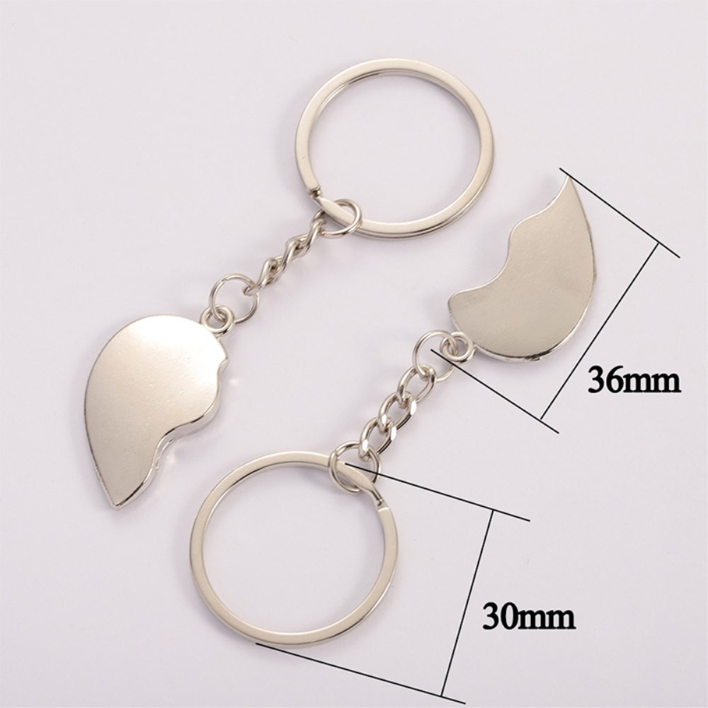 (2er Set) Magnetische Metall Herz Schlüsselanhänger Couple Handtaschen Accessoire mit Spaltring für Liebespaare / Feunde - Silber