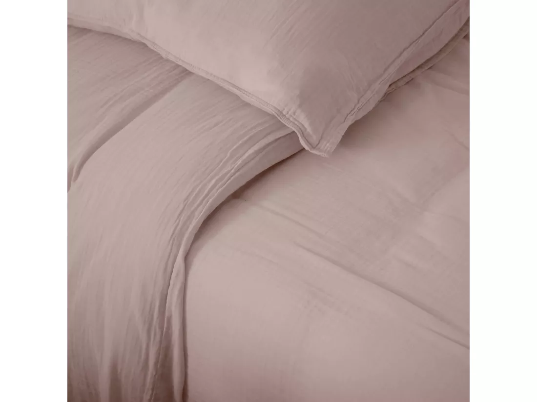 Housse de couette 260x240 cm mousseline de coton collection MILOS rose