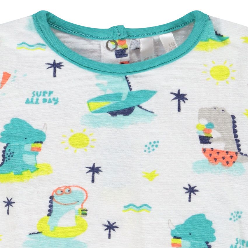 Ensemble barboteuse + t-shirt imprimé dinosaures pour bébé garçon - Blanc