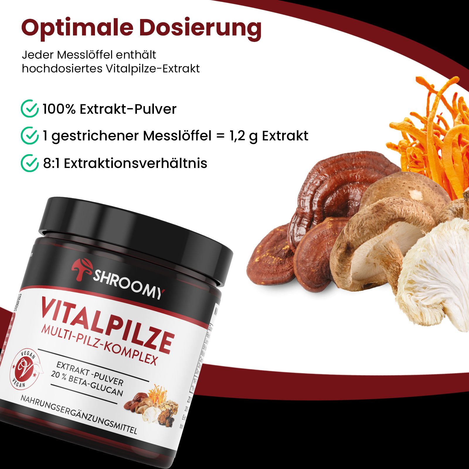 SHROOMY Pilz Komplex Extrakt Pulver mit 6 Vitalpilzen