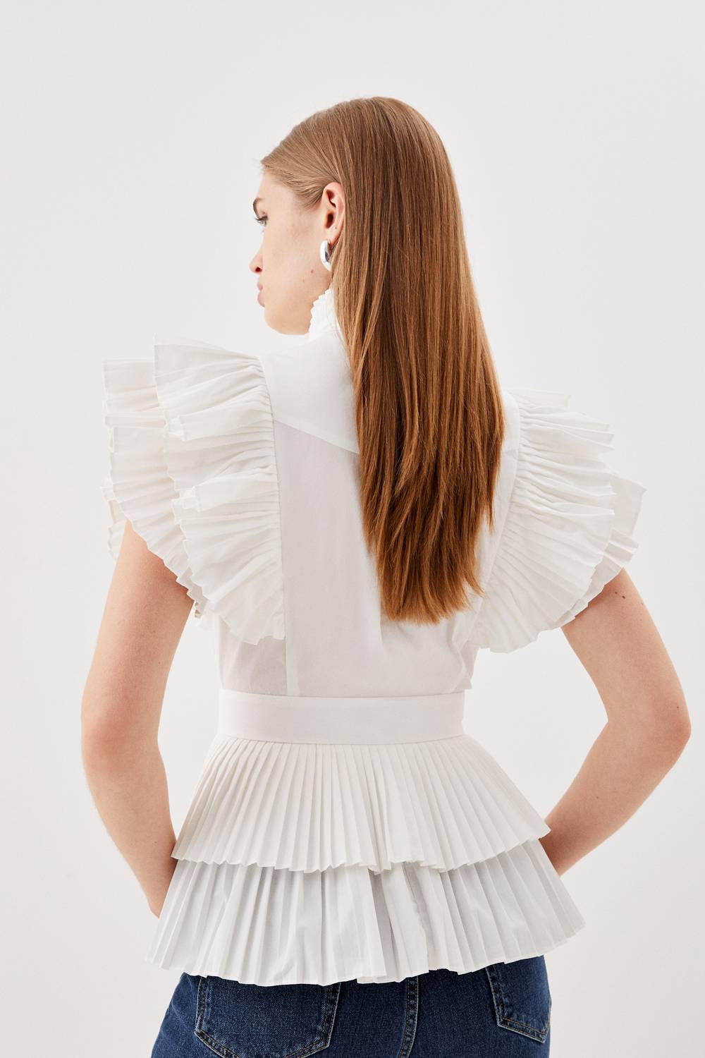 KarenMillen Chemise tissée à manches cap, plissée et à volants