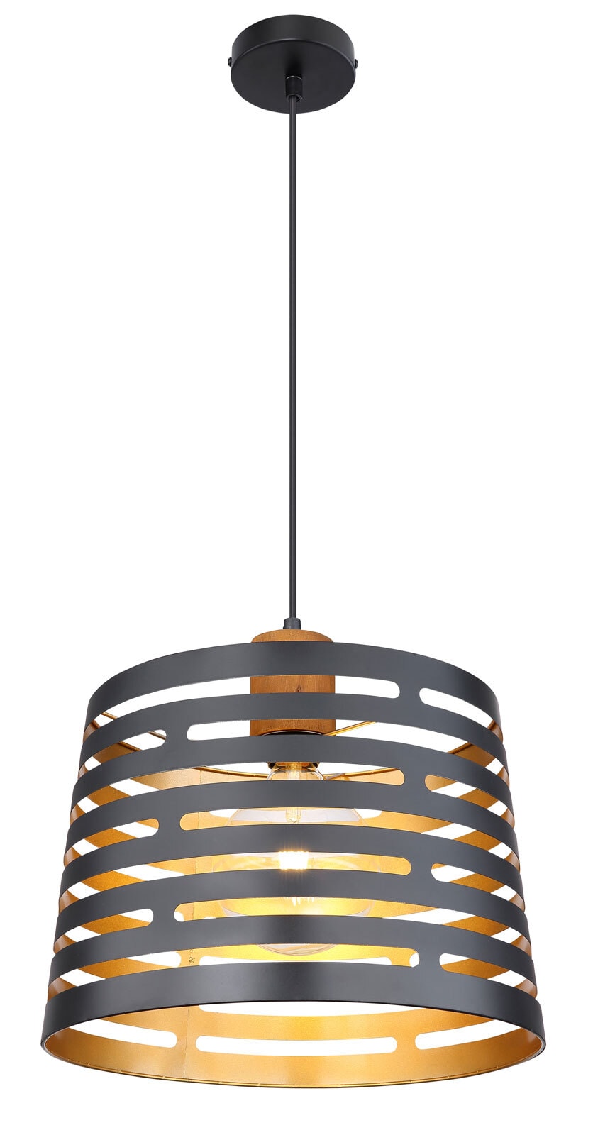 GLOBO Retrofit Pendelleuchte Ablona 1-flg 35cm 120cm Metall /Holz schwarz /naturfarbig