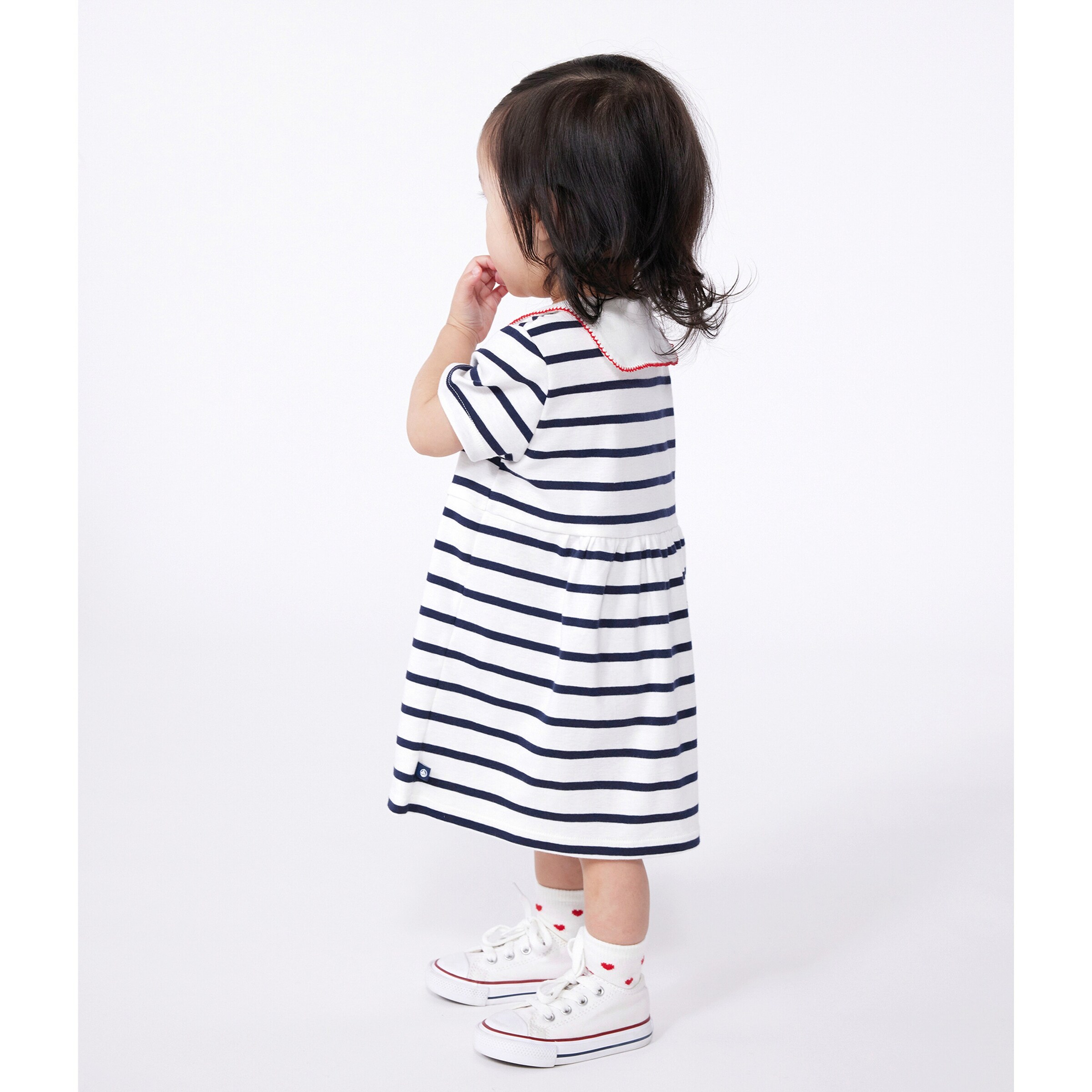 Petit Bateau Kleid kurzarm Maritim weiß/marine