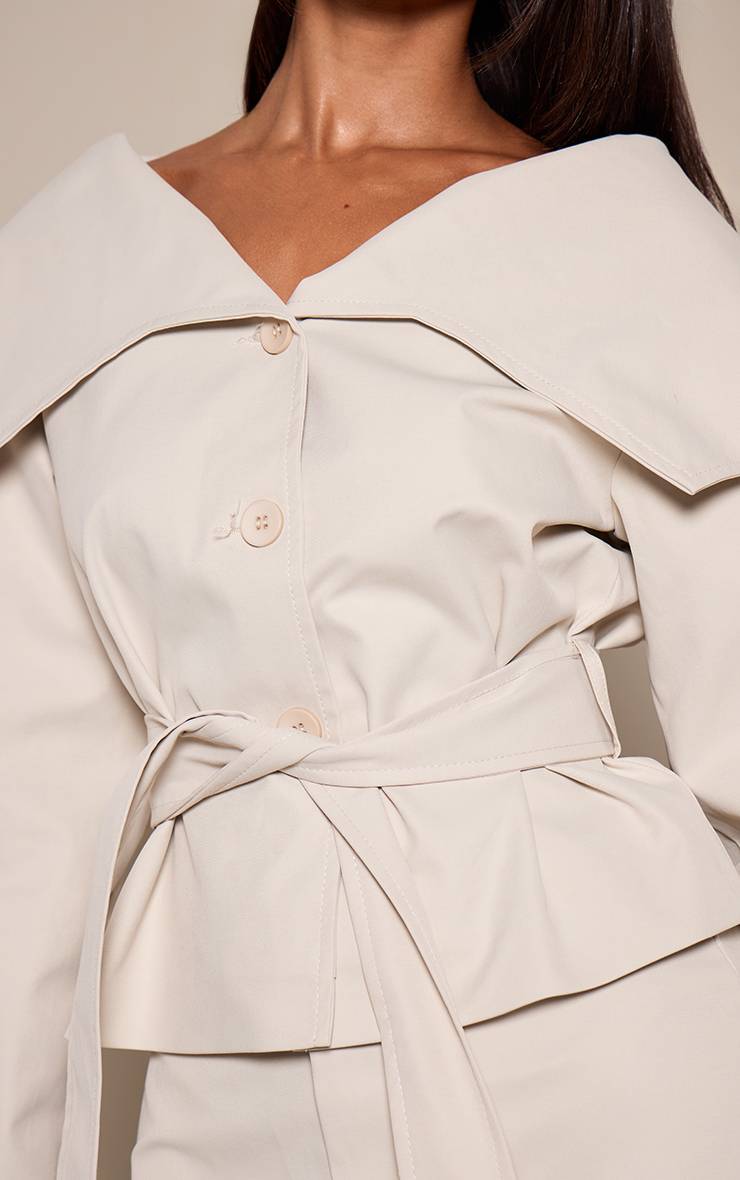 Gris Pierre Trench-coat Petite Taille Pierre Épaules Dénudées Avec Ceinture À Nouer