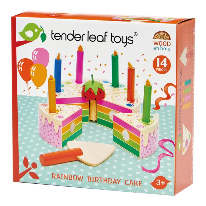 Tender Leaf Toys Gâteau d'anniversaire arc-en-ciel en bois