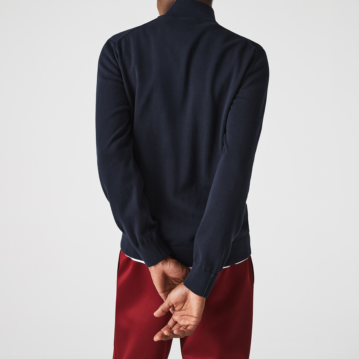 Suéter LACOSTE com gola alta e zíper, em algodão.