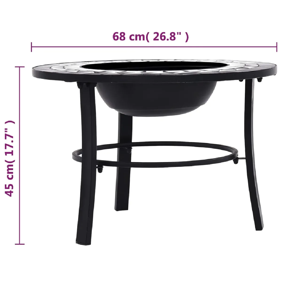 vidaXL Foyer mosaïque 68 cm Noir & blanc