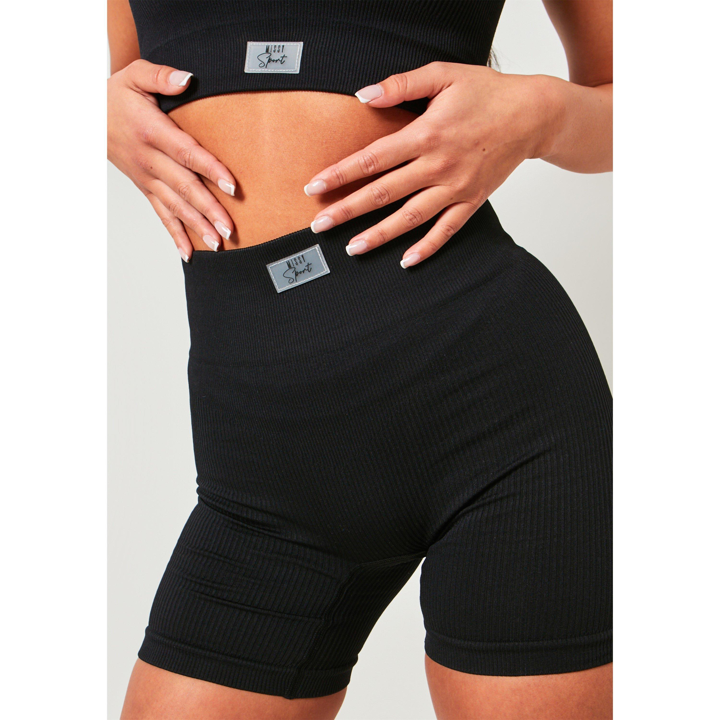Missy Empire Gabby Black Missy Sport Ribbed High Waisted Cycle Short
