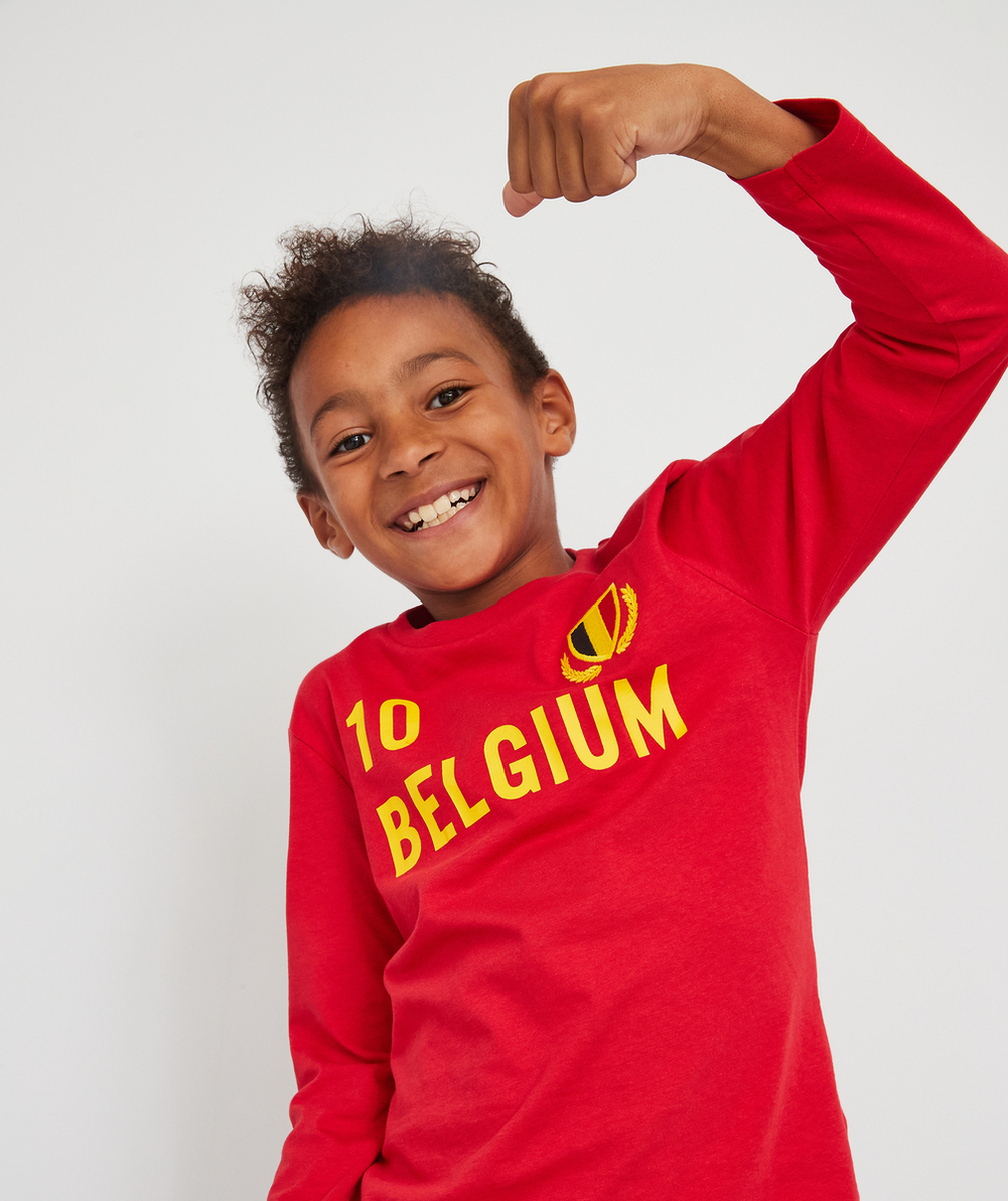T-SHIRT GARÇON EN FIBRES RECYCLÉES ROUGE THÈME FOOTBALL