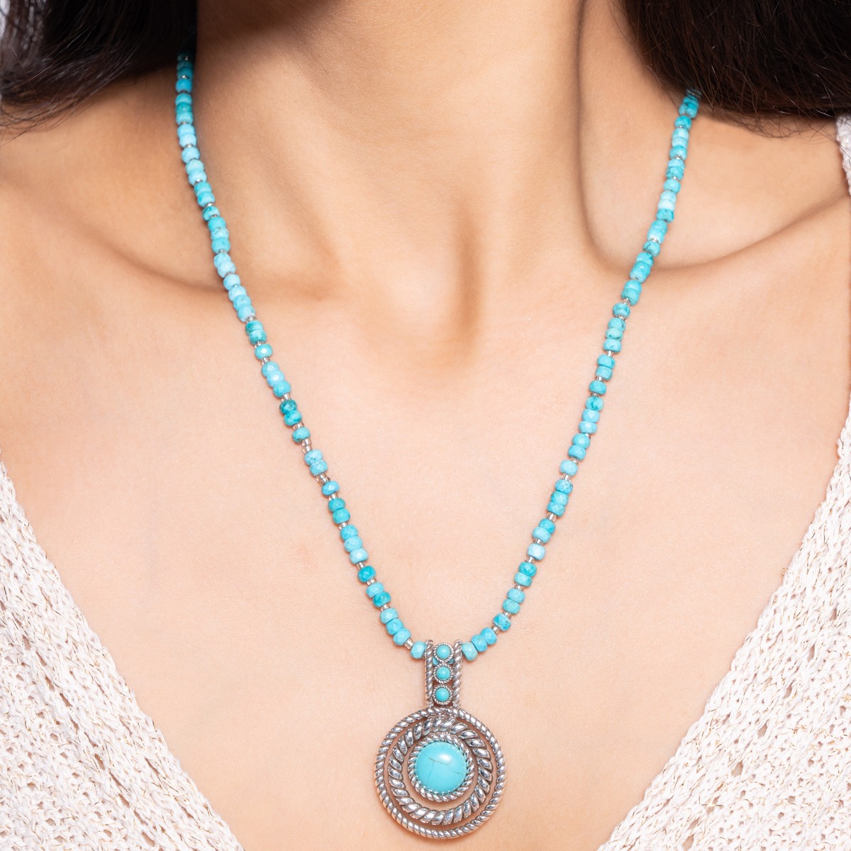 Collier Arizona - Alliage, howlite turquoise & perles de rocaille