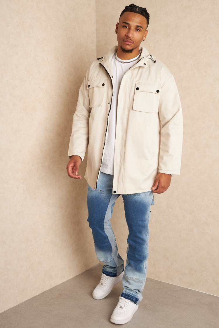 Parka beige à capuche