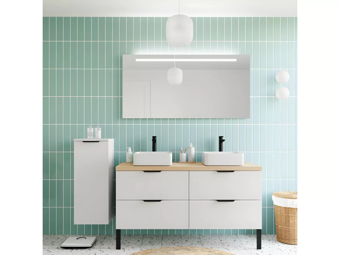 Meuble de salle de bain suspendu 2 vasques à poser 140cm 4 tiroirs Blanc - Soho