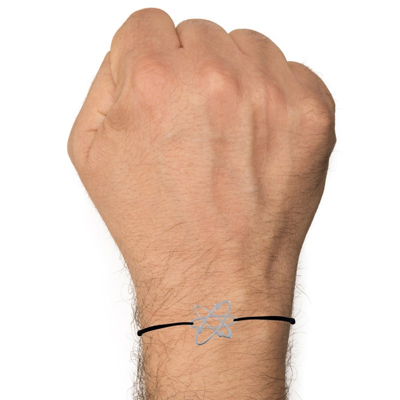 Bracelet Mixte Lien Médaille Argent Atome - Noir